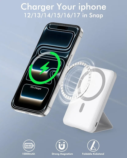 10,000Mah Magnetic Wireless Power Bank with LED Display | 22.5W Fast Charging Magsafe Battery Pack with Stand | Compatible with Iphone 17/16/15/14/13/12 Series | Portable Charger Foldable Lithium Ion Travel Essential Usb Type
