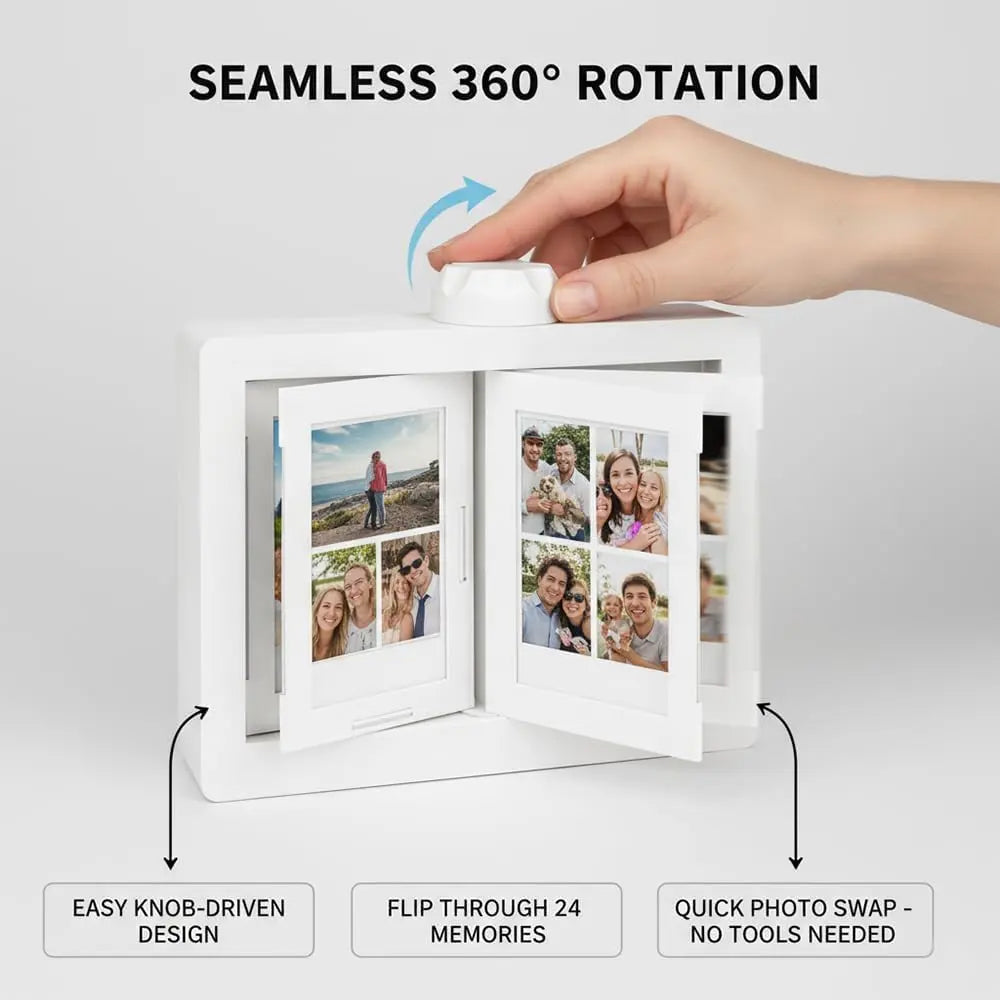 Rotating Film Frame Flip Album - 24-Item Capacity, DIY Display Holder, Card & Desktop Decor, Ideal Gift for Collectors