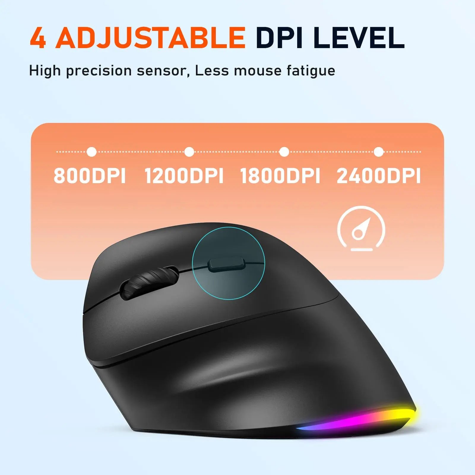 MEETION Left-Handed Ergonomic Mouse, Wireless Vertical RGB Rechargeable Mouse, Bluetooth(5.2 + 3.0) & USB-A with USB-C Adapter 4 Adjustable DPI Mice for Mac/Windows/Pc/Tablet/Ipad