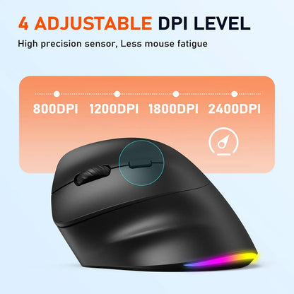 MEETION Left-Handed Ergonomic Mouse, Wireless Vertical RGB Rechargeable Mouse, Bluetooth(5.2 + 3.0) & USB-A with USB-C Adapter 4 Adjustable DPI Mice for Mac/Windows/Pc/Tablet/Ipad