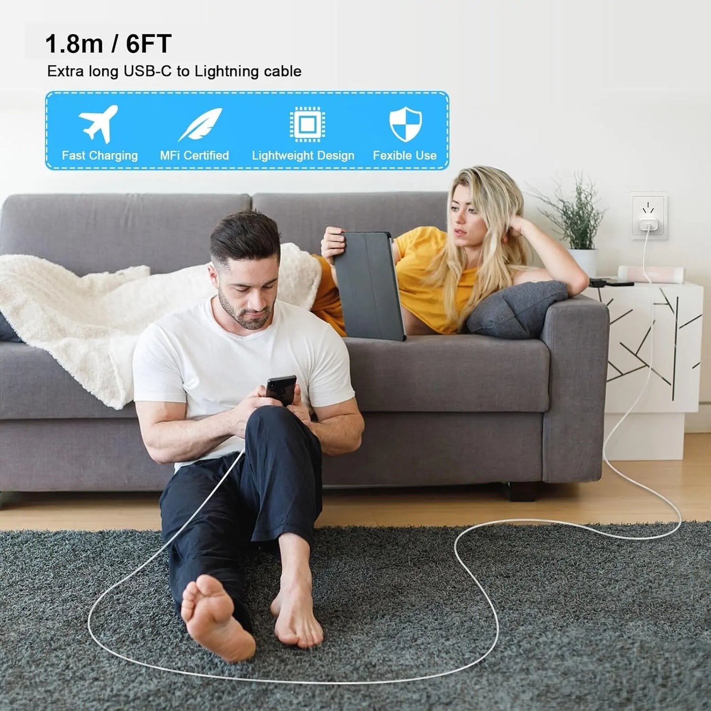 6FT Super Fast Charging 2-Pack Type-C Wall Charger Block with 2-Pack USB-C to Lightning Cable for Iphone 14/13/12,Airpods Pro, Mobile Smartphone