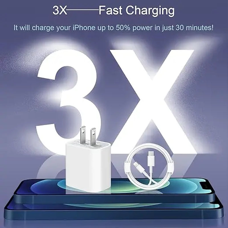 6FT Super Fast Charging 2-Pack Type-C Wall Charger Block with 2-Pack USB-C to Lightning Cable for Iphone 14/13/12,Airpods Pro, Mobile Smartphone