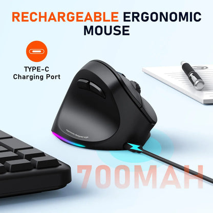 MEETION Left-Handed Ergonomic Mouse, Wireless Vertical RGB Rechargeable Mouse, Bluetooth(5.2 + 3.0) & USB-A with USB-C Adapter 4 Adjustable DPI Mice for Mac/Windows/Pc/Tablet/Ipad