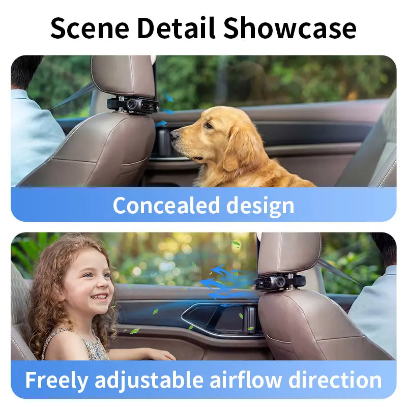 Car Seat Velcro Fan: 3 Adjustable Speeds, Built-In 3000Mah Battery, USB Charging, Suitable for Cars, Golf Carts, and Travel Rvs